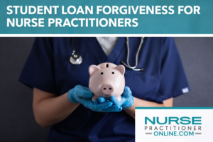 Nurse in scrubs and gloves holds a piggy bank