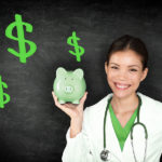 Nurse Practitioner holding up a piggy bank