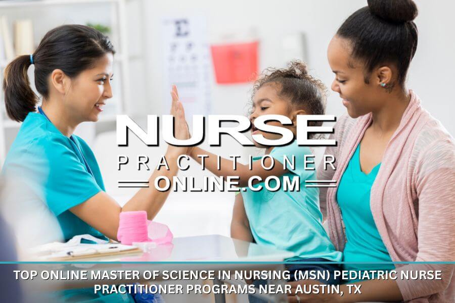 A Family Nurse Practitioner giving a high-five to a patient. Online MSN PNP Programs near Austin, TX – Top Ranked
