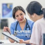 A nurse practitioner meets with a patient in a hospital in Georgia.