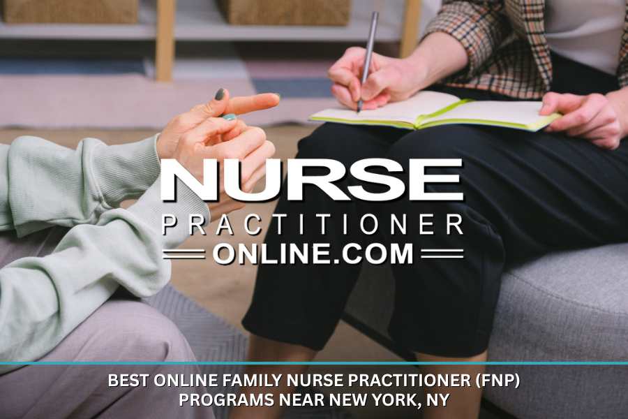 A family nurse practitioner meets in an office with a patient while holding a notebook and pen for notetaking.