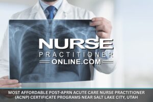 A nurse practitioner holds up a chest X-ray of a patient.