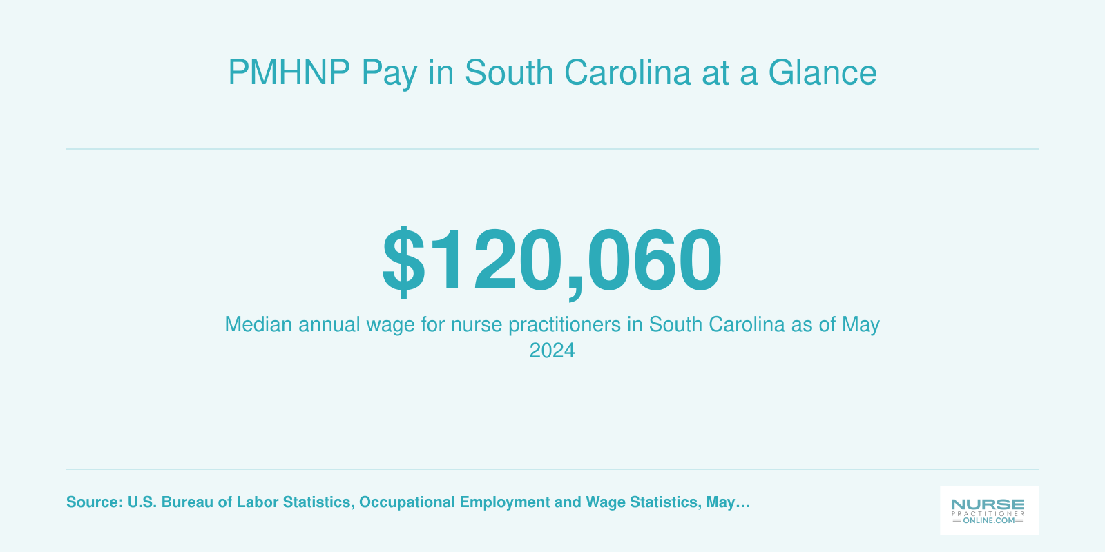 Median annual salary for nurse practitioners in South Carolina reported by BLS for May 2024